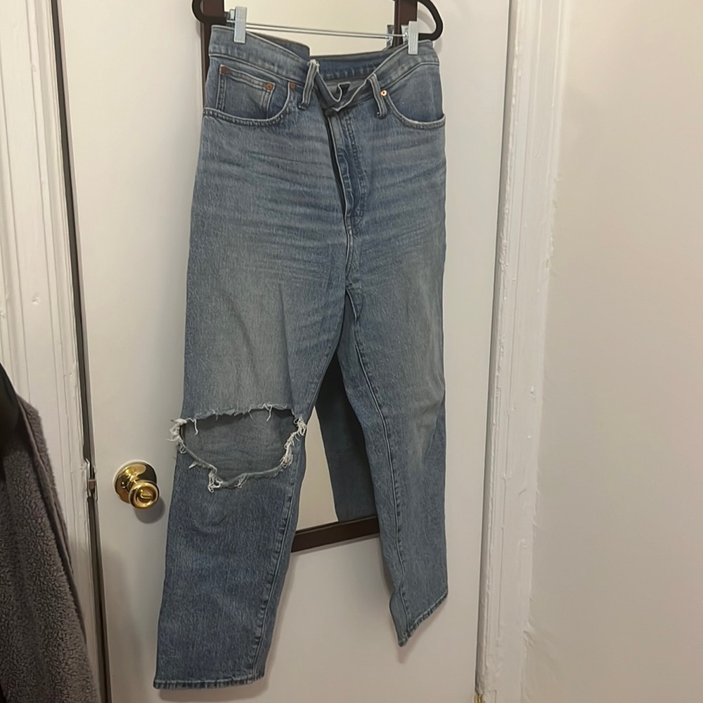 Madewell Perfect vintage straight jeans with right above the knee rip